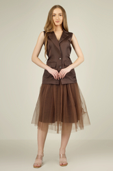 Brown Blazer Skirt Set