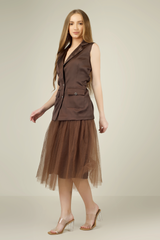 Brown Blazer Skirt Set