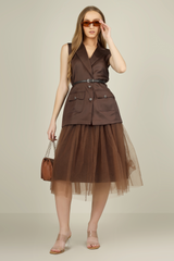Brown Blazer Skirt Set