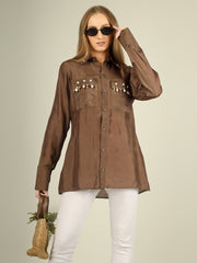 Brown Pearl Drop Shirt