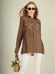 Brown Pearl Drop Shirt