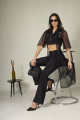 Black Oranza Crop Cut Coord