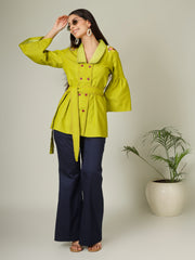 Neon Denim Blazer Top