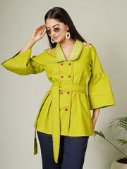 Neon Denim Blazer Top