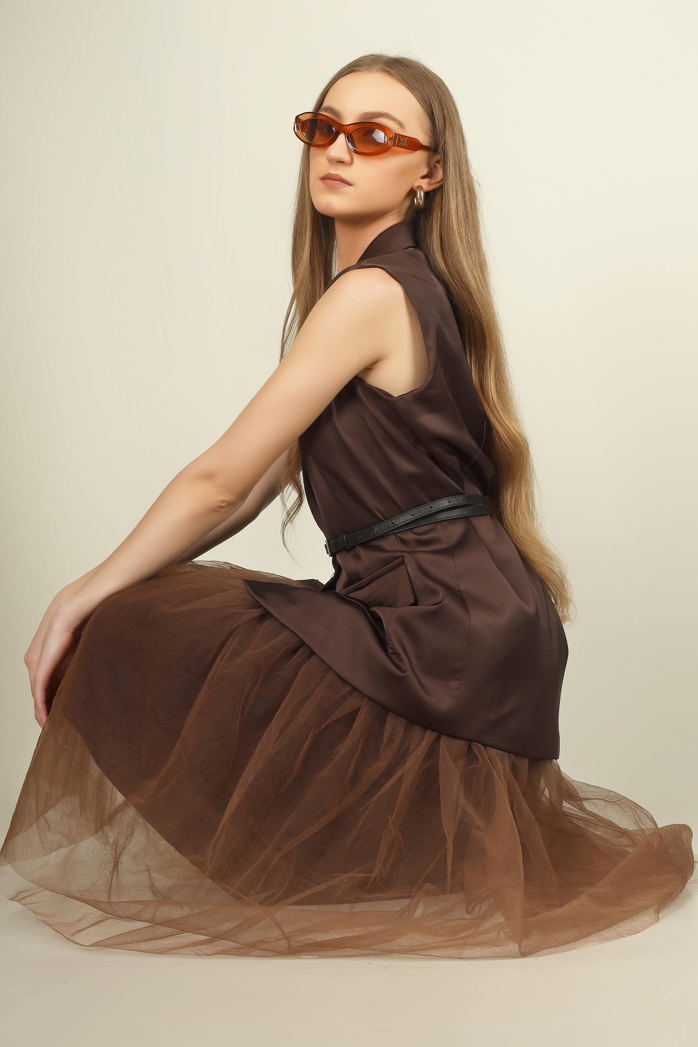 Brown Blazer Skirt Set