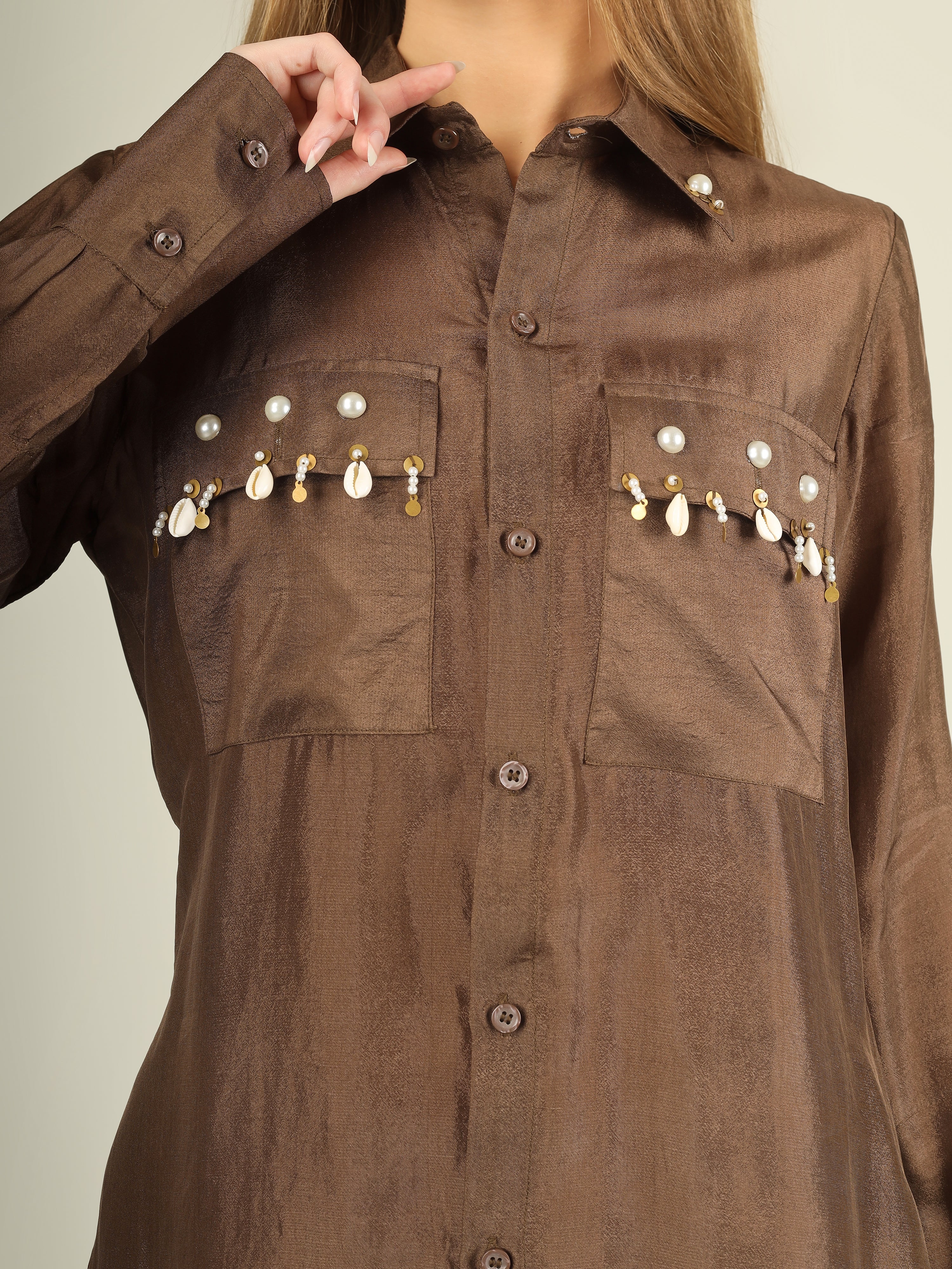 Brown Pearl Drop Shirt