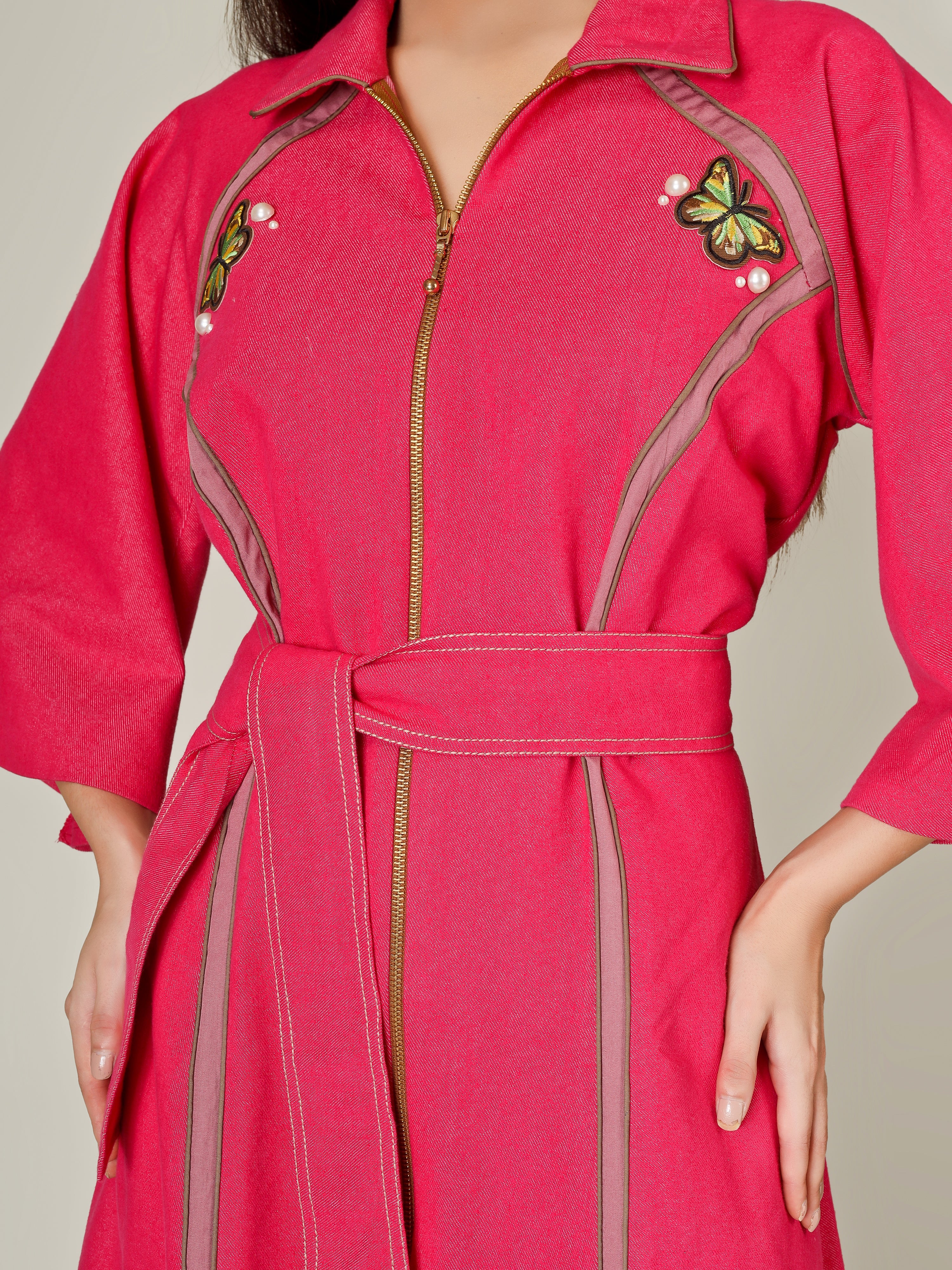 Pink Denim Butterfly Dress