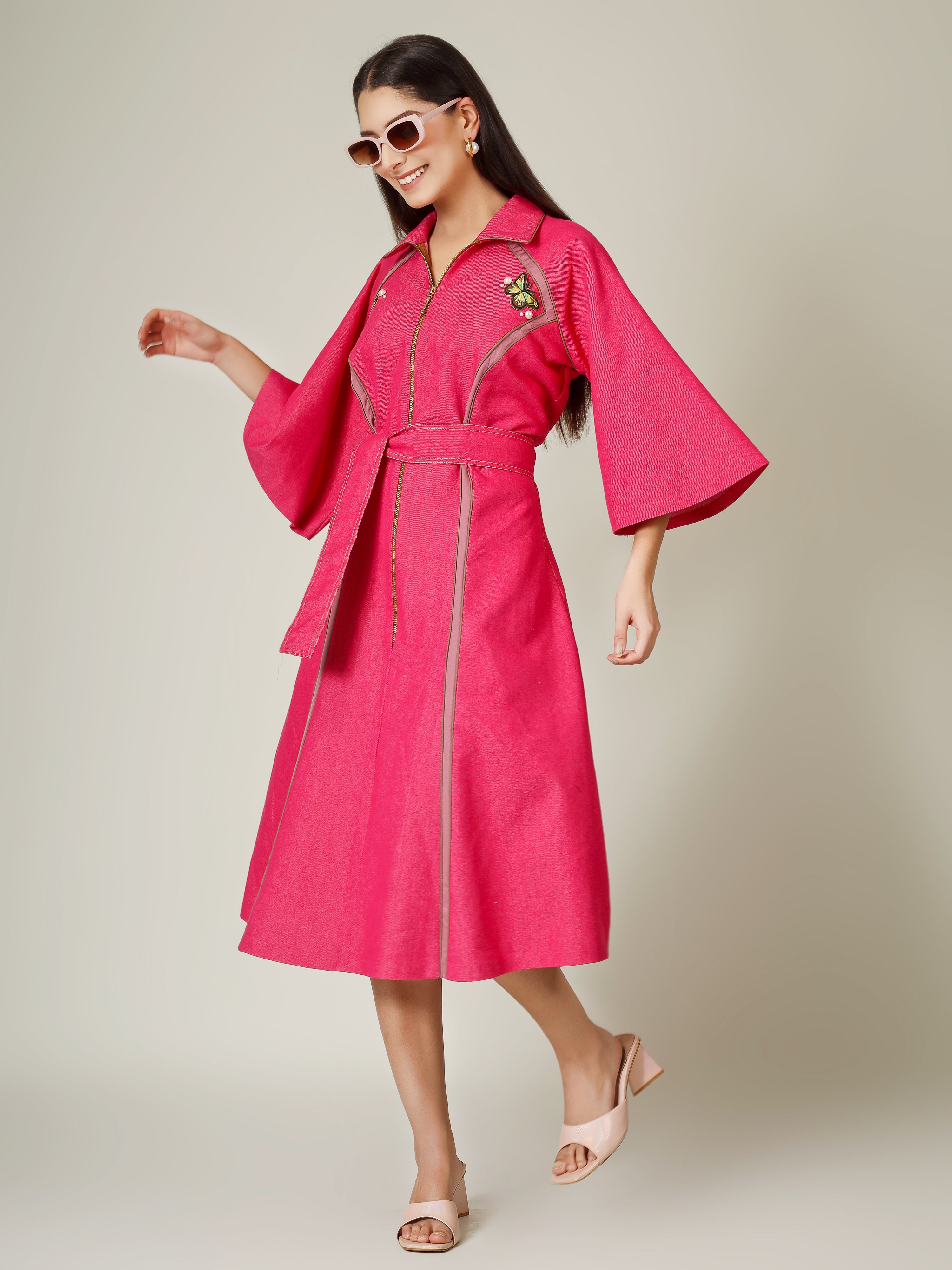 Pink Denim Butterfly Dress