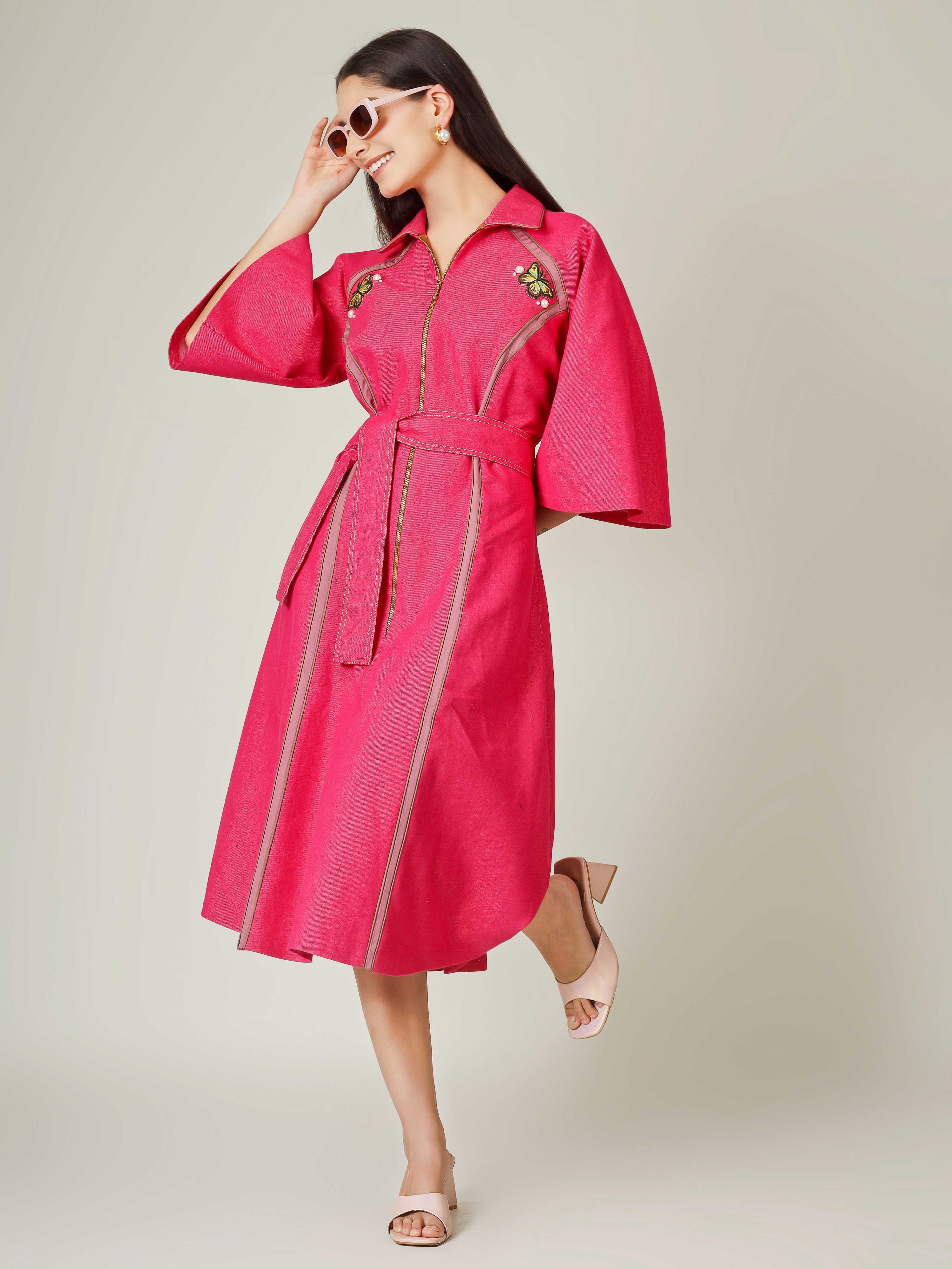 Pink Denim Butterfly Dress