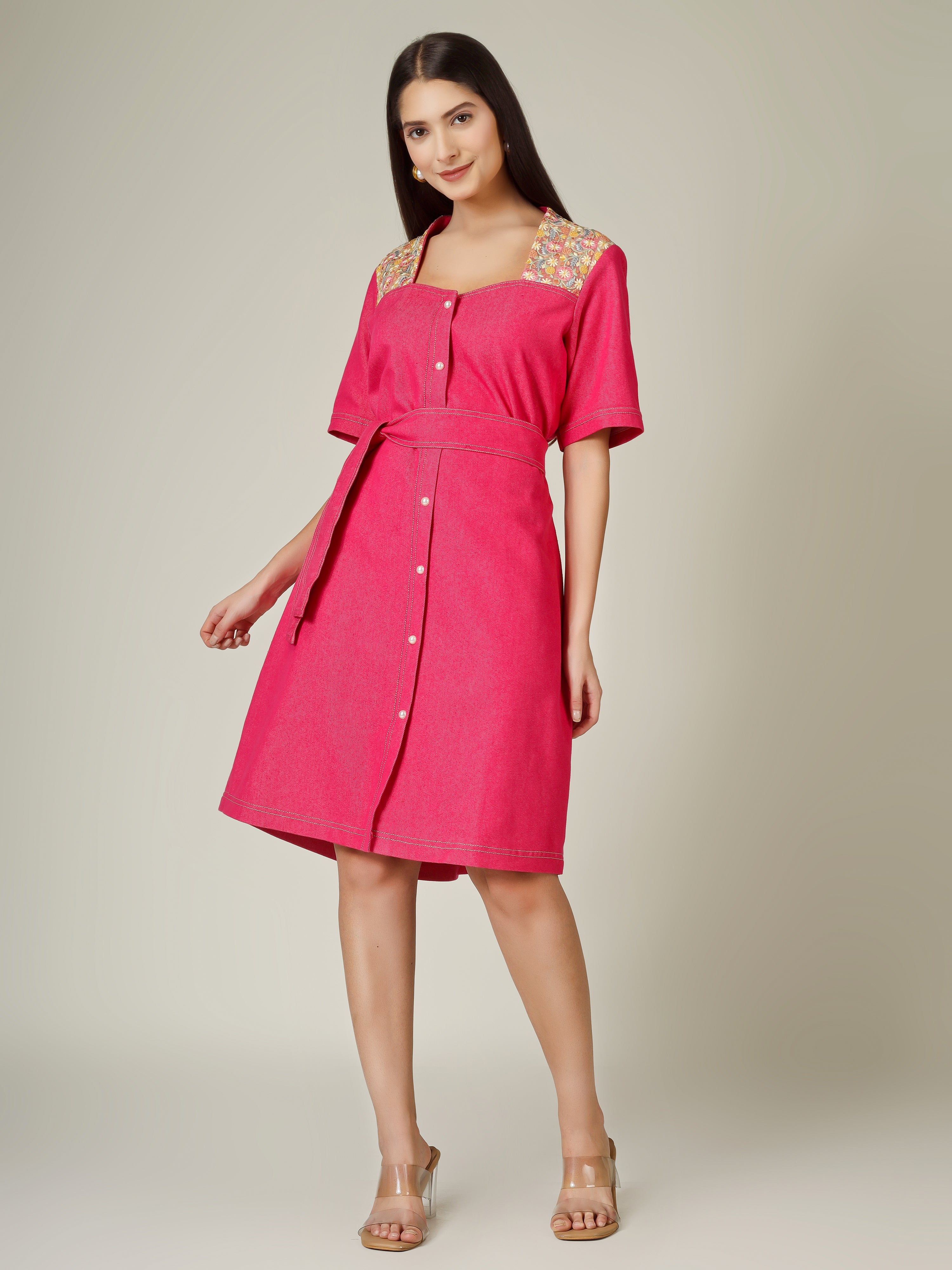 Pink Denim  Short Dress