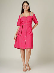 Pink Denim  Short Dress