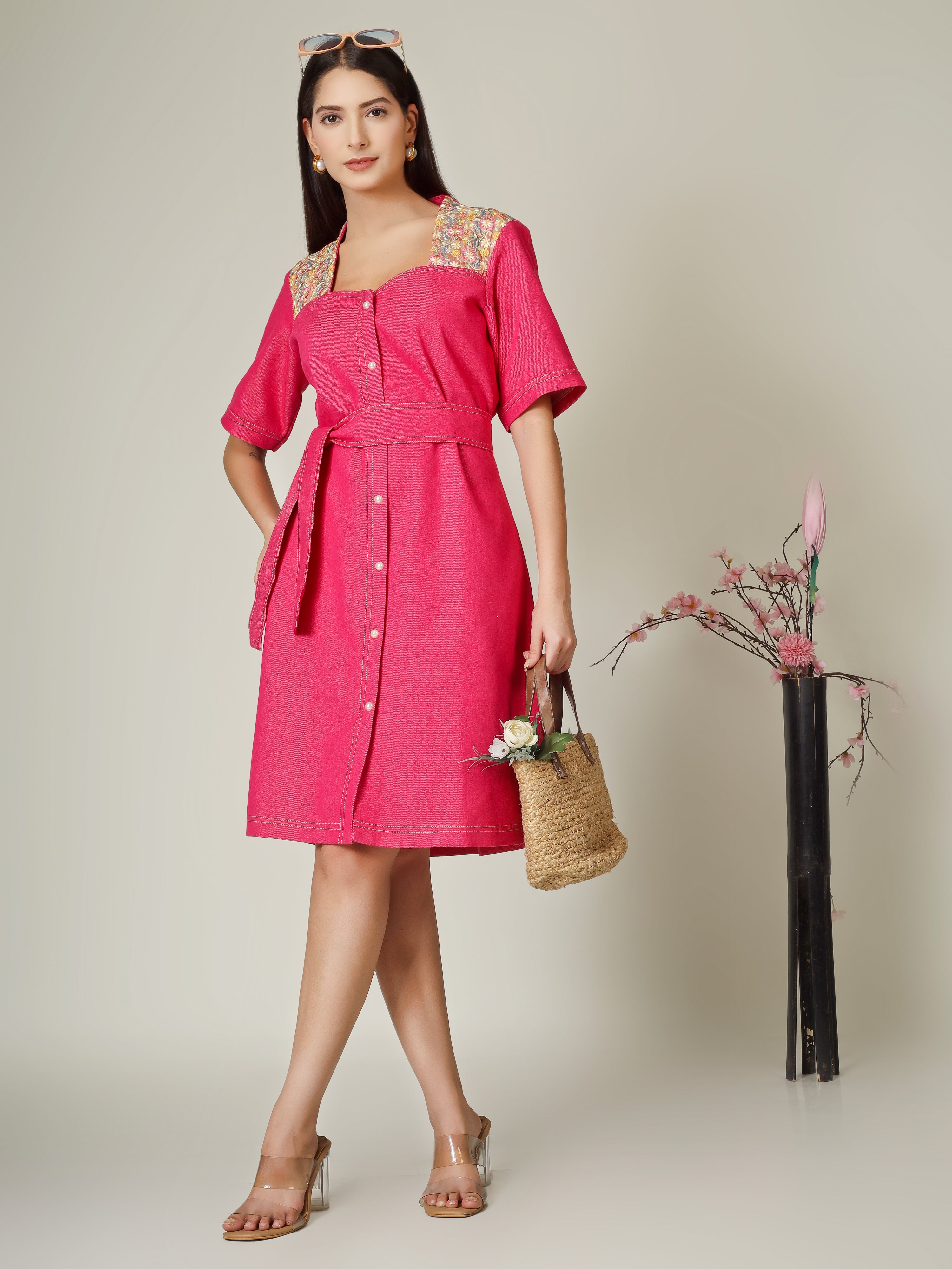 Pink Denim  Short Dress