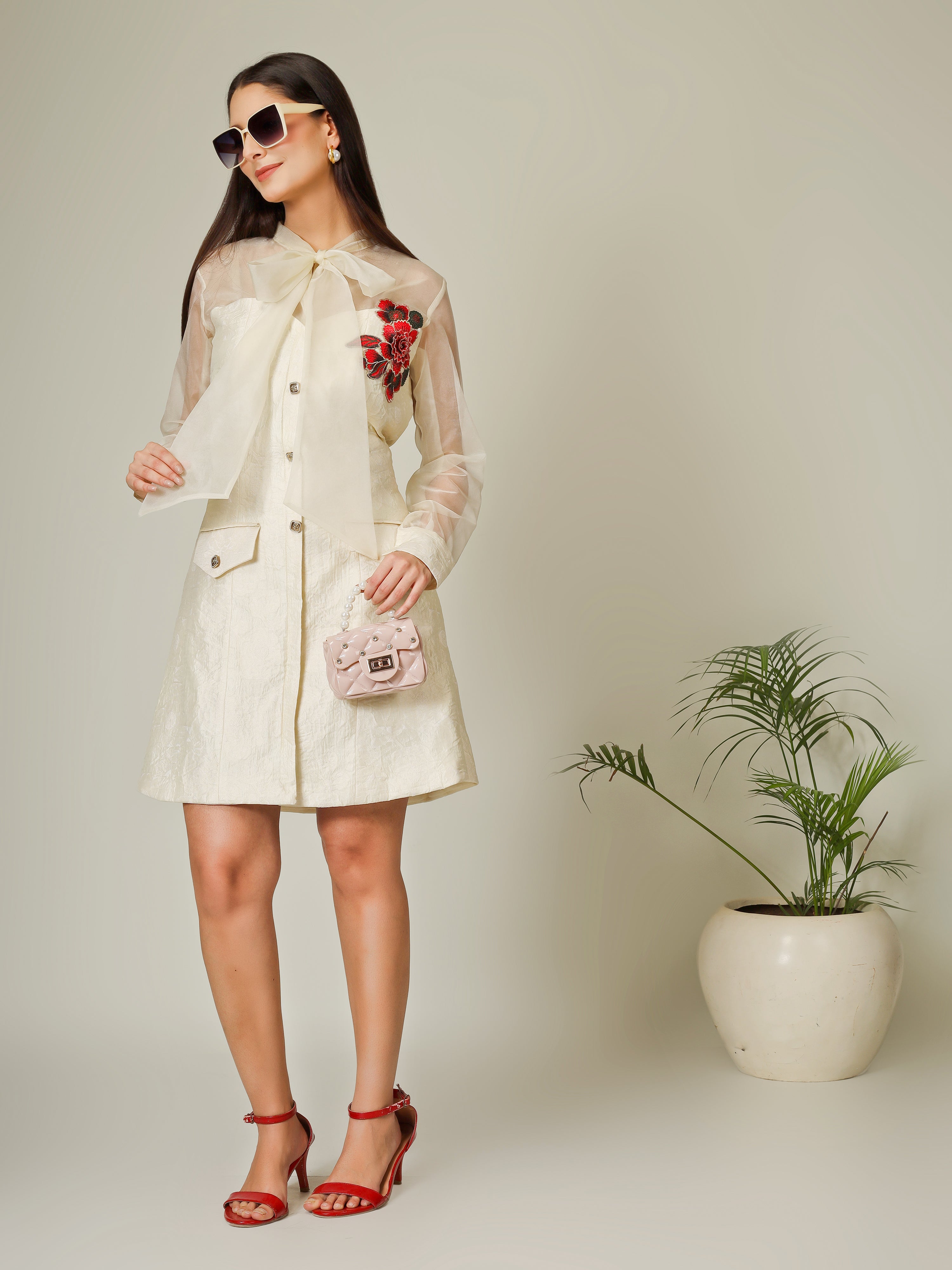 Ivory Bow Tie coat Dress